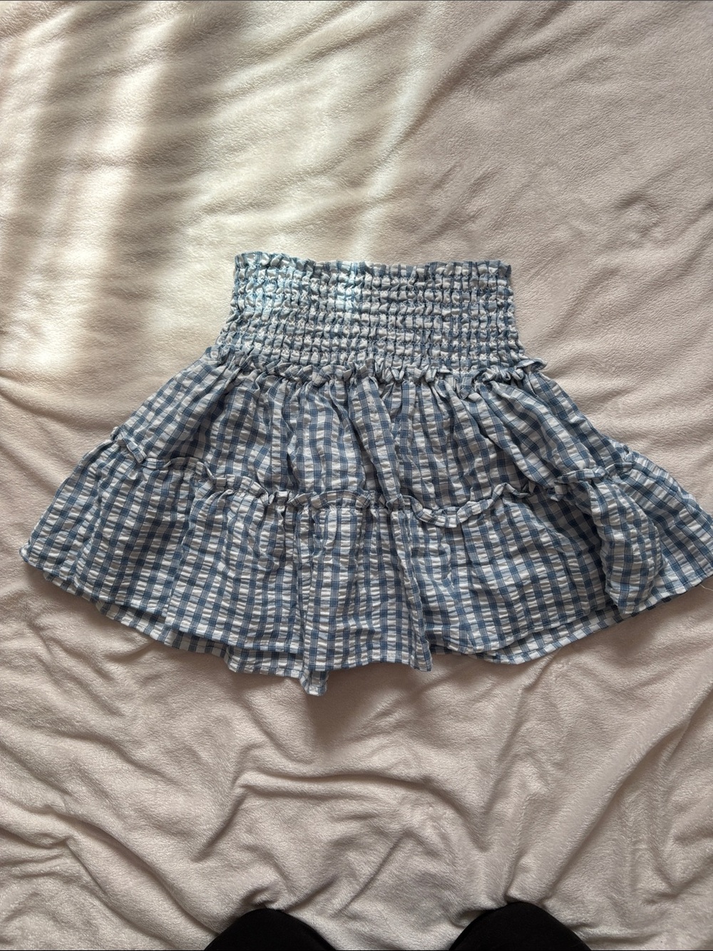Smocked Waist Blue Gingham Tiered teen Skirt medium